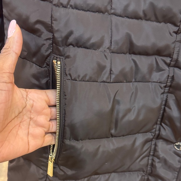 Women's Brown Quilted Coat with Faux Fur Collar - Picture 5 of 14